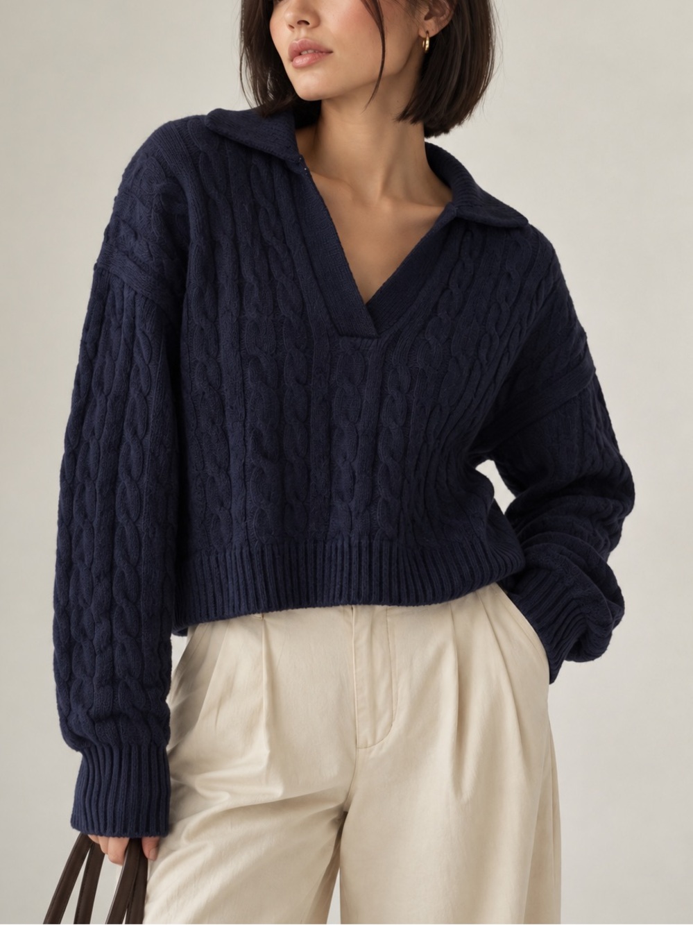 Aritzia Sunday Best Lottie Merino Wool V-Neck Polo Sweater in Admiral Navy S